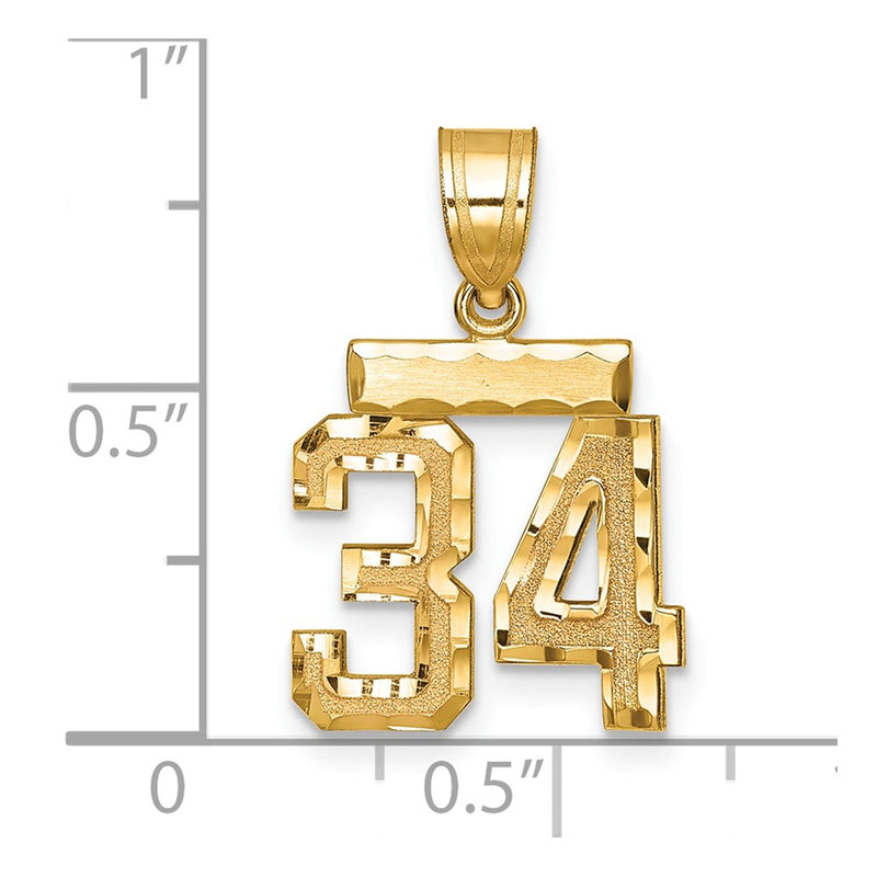 14k Yellow Gold Small Brushed Diamond-cut Number 34 Charm