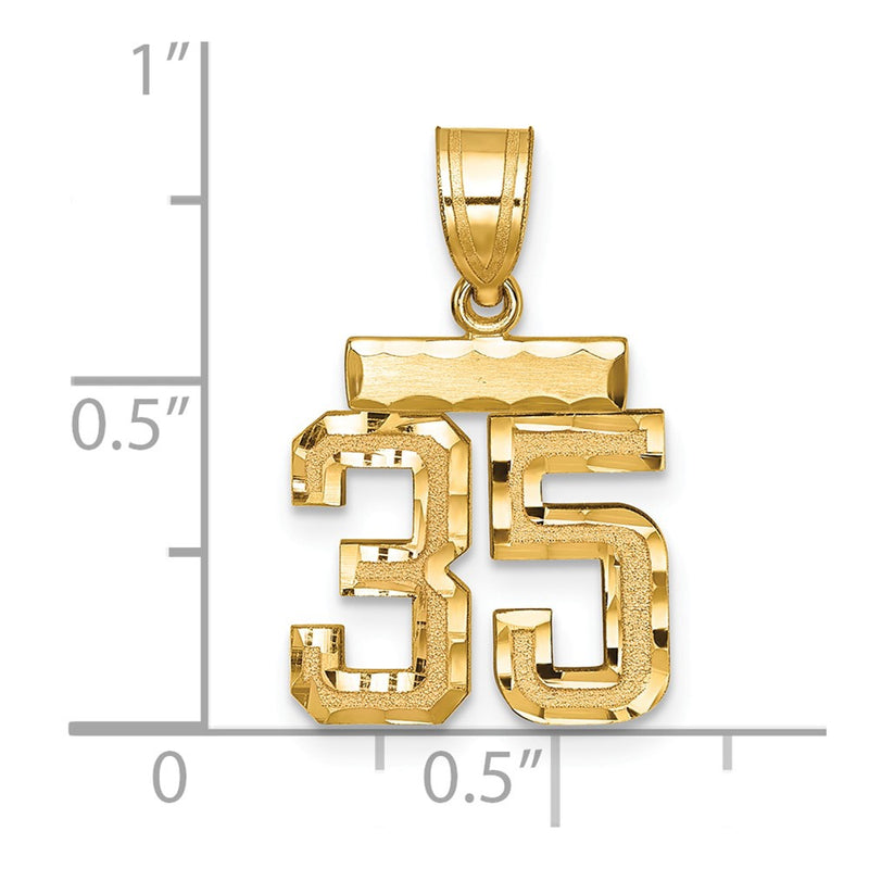 14k Yellow Gold Small Brushed Diamond-cut Number 35 Charm