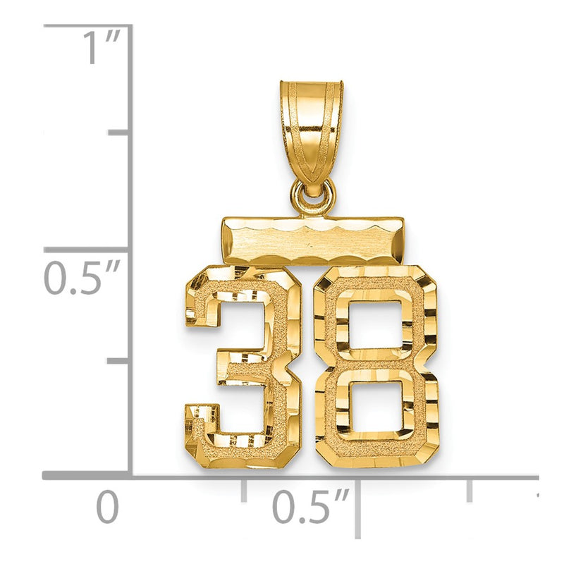 14k Yellow Gold Small Brushed Diamond-cut Number 38 Charm