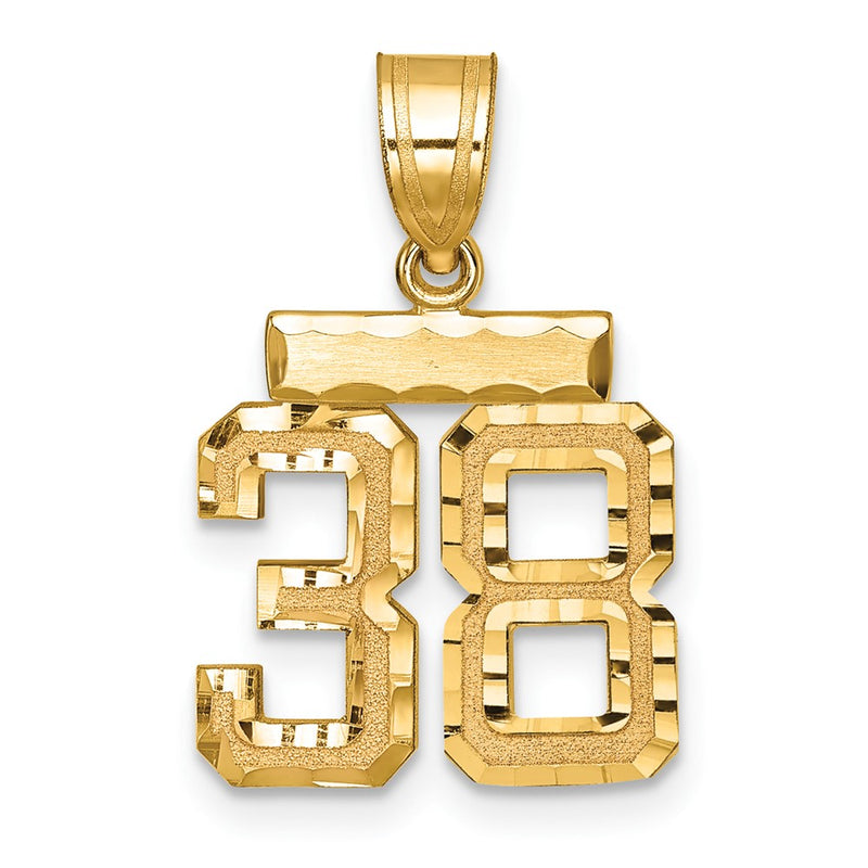 14k Yellow Gold Small Brushed Diamond-cut Number 38 Charm