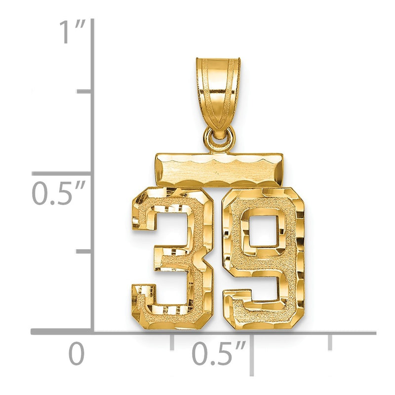 14k Yellow Gold Small Brushed Diamond-cut Number 39 Charm