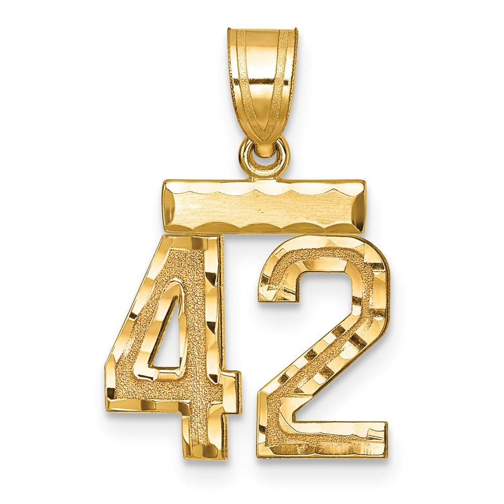 10K Yellow Gold Small Brushed Diamond-Cut Number 42 Charm