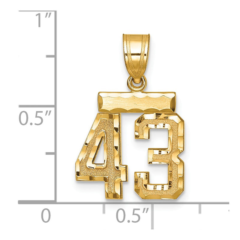14k Yellow Gold Small Brushed Diamond-cut Number 43 Charm
