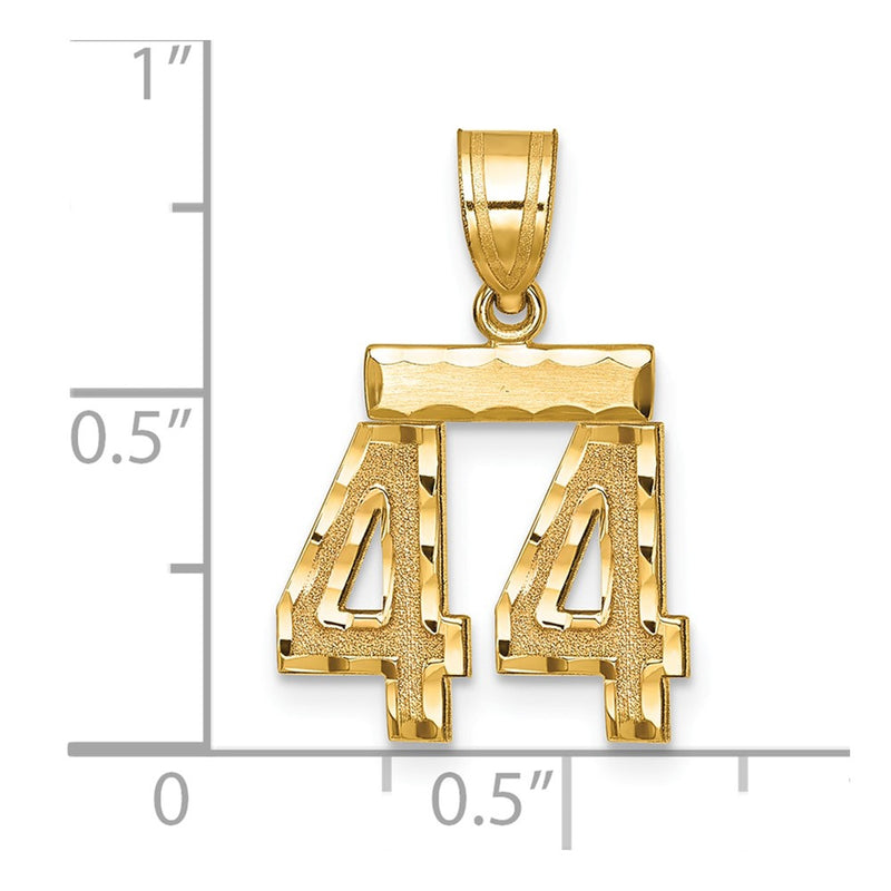 14k Yellow Gold Small Brushed Diamond-cut Number 44 Charm