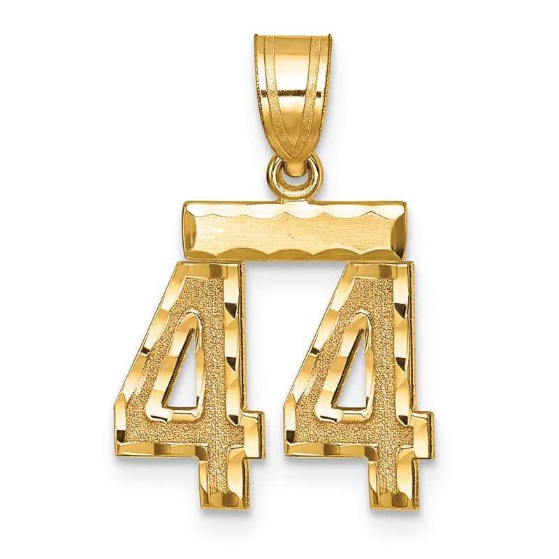 14k Yellow Gold Small Brushed Diamond-cut Number 44 Charm