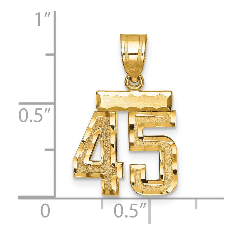 14k Yellow Gold Small Brushed Diamond-cut Number 45 Charm