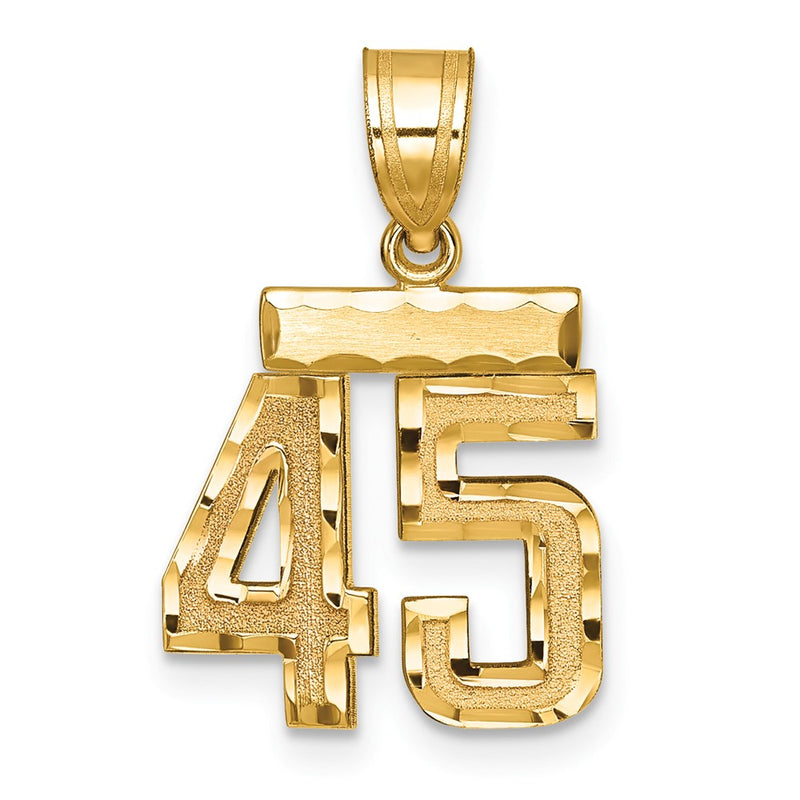 14k Yellow Gold Small Brushed Diamond-cut Number 45 Charm