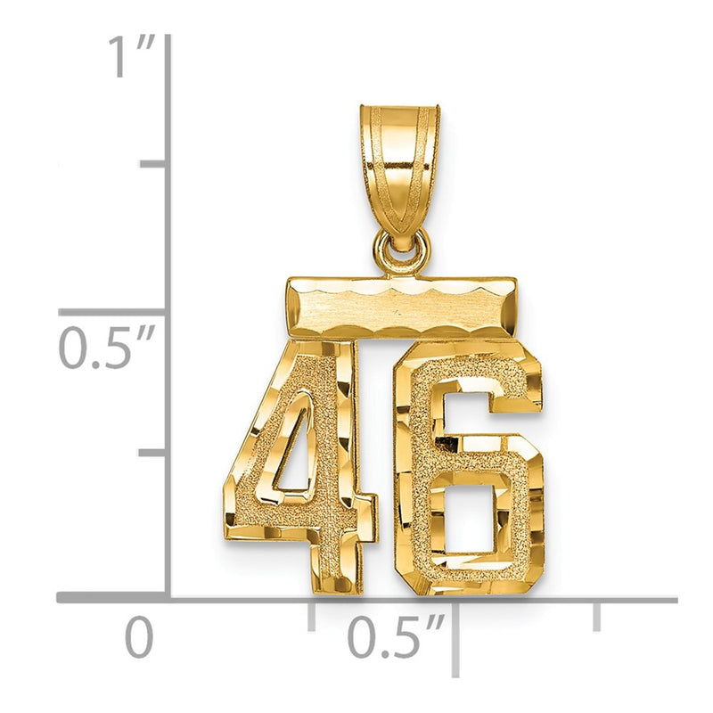 14k Yellow Gold Small Brushed Diamond-cut Number 46 Charm