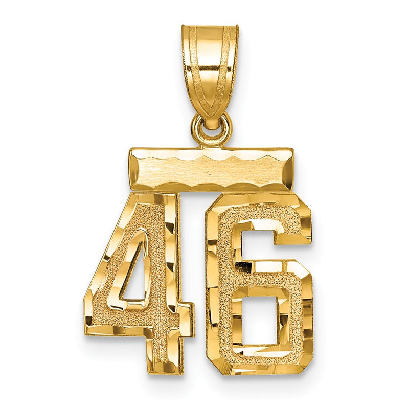 14k Yellow Gold Small Brushed Diamond-cut Number 46 Charm