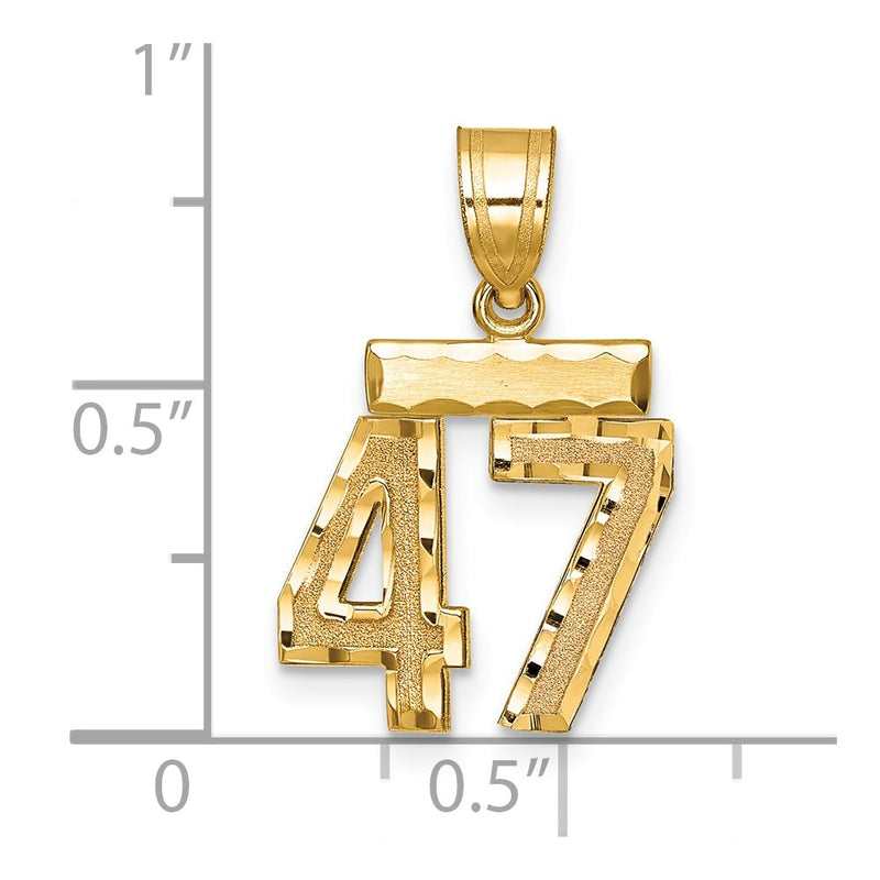 14k Yellow Gold Small Brushed Diamond-cut Number 47 Charm