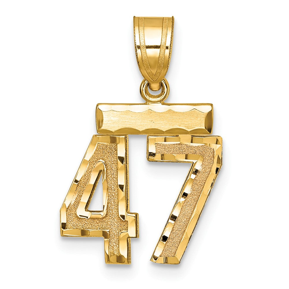 14k Yellow Gold Small Brushed Diamond-cut Number 47 Charm