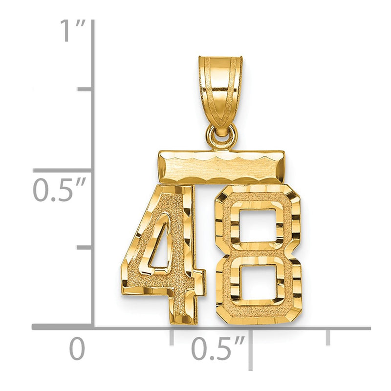 14k Yellow Gold Small Brushed Diamond-cut Number 48 Charm