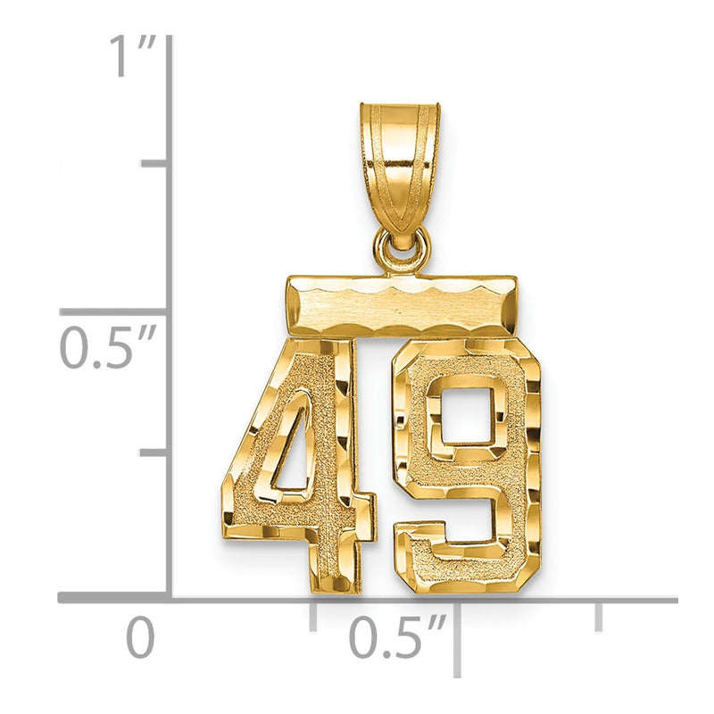 14k Yellow Gold Small Brushed Diamond-cut Number 49 Charm
