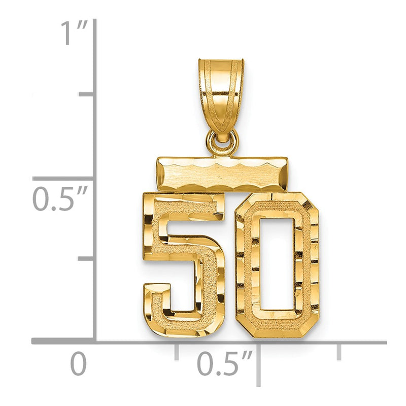 14k Yellow Gold Small Brushed Diamond-cut Number 50 Charm