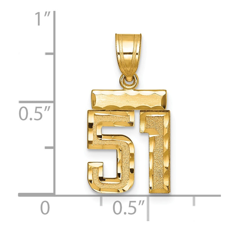 14k Yellow Gold Small Brushed Diamond-cut Number 51 Charm