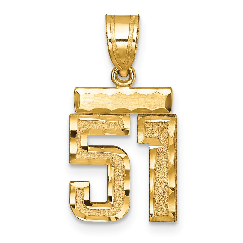 14k Yellow Gold Small Brushed Diamond-cut Number 51 Charm