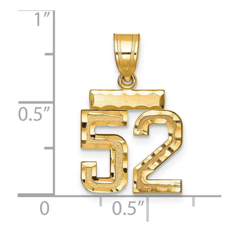 14k Yellow Gold Small Brushed Diamond-cut Number 52 Charm
