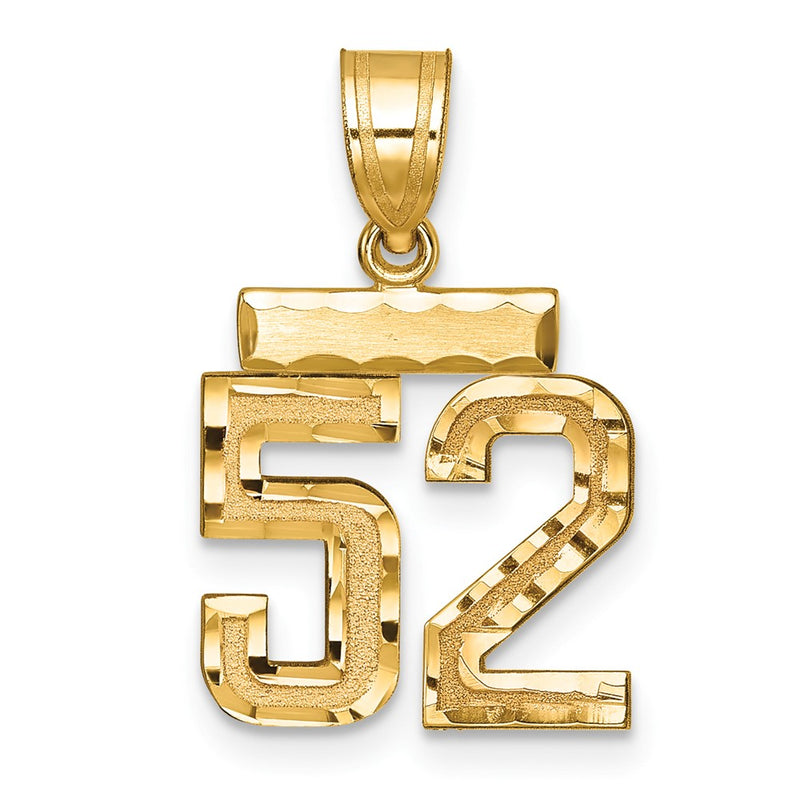 14k Yellow Gold Small Brushed Diamond-cut Number 52 Charm