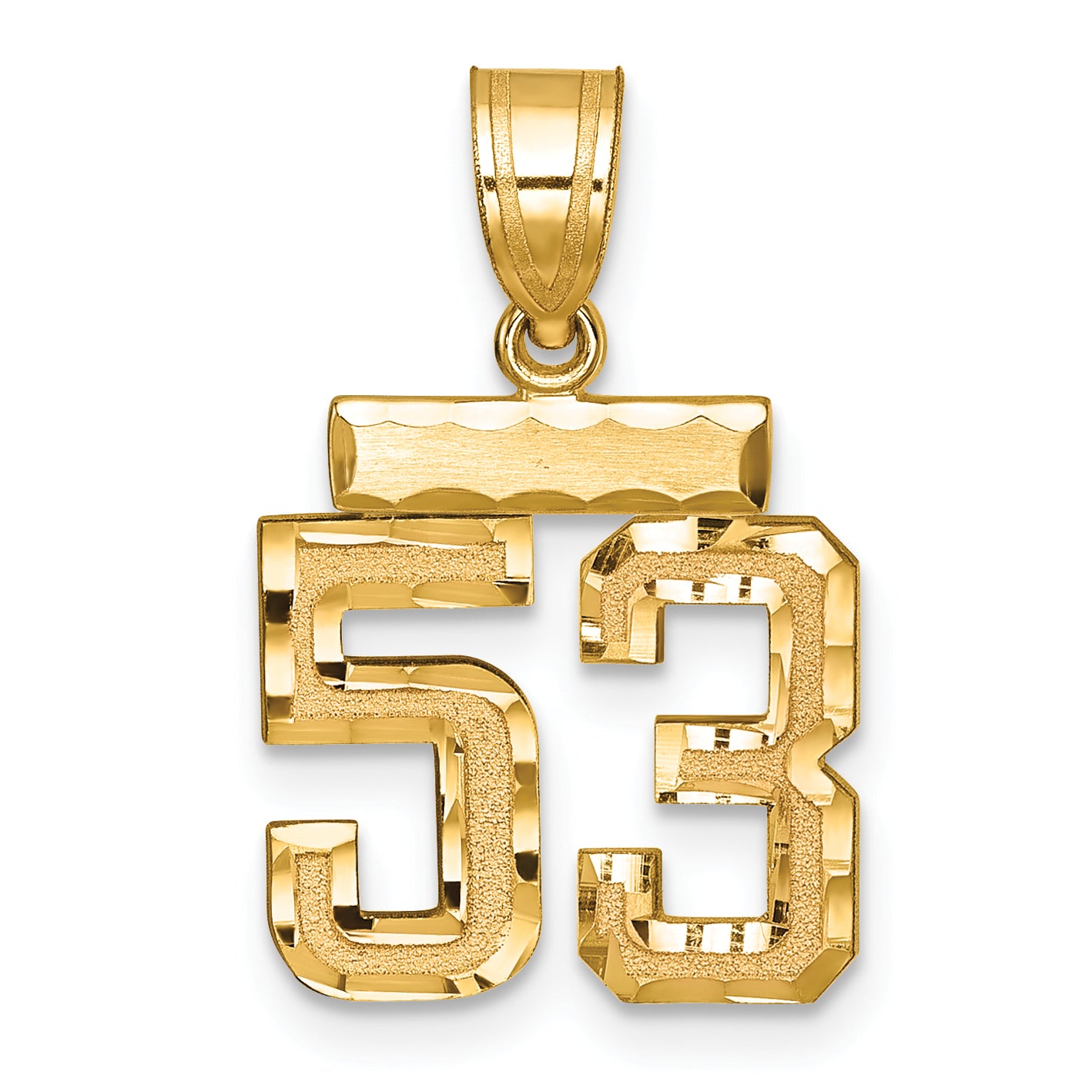 14k Yellow Gold Small Brushed Diamond-cut Number 53 Charm