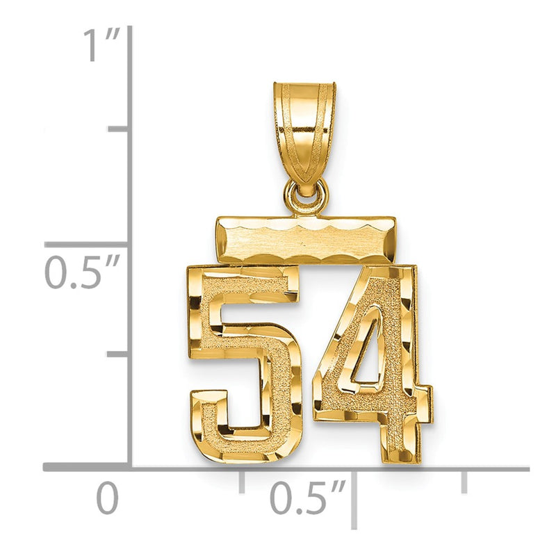 14k Yellow Gold Small Brushed Diamond-cut Number 54 Charm