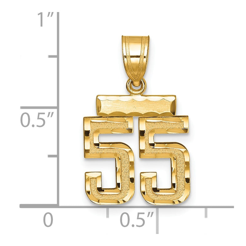14k Yellow Gold Small Brushed Diamond-cut Number 55 Charm