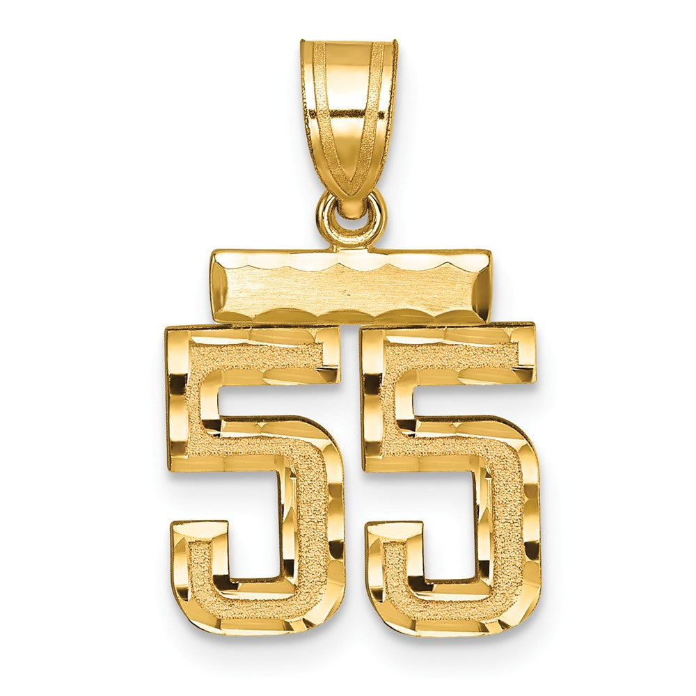 14k Yellow Gold Small Brushed Diamond-cut Number 55 Charm