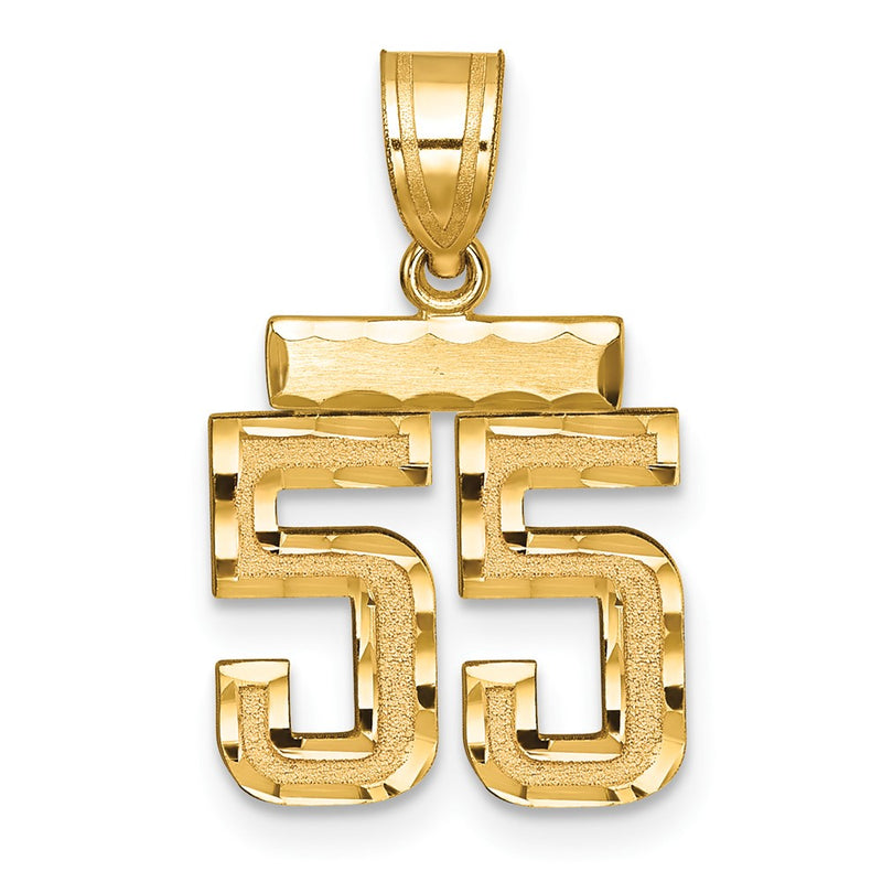 14k Yellow Gold Small Brushed Diamond-cut Number 55 Charm