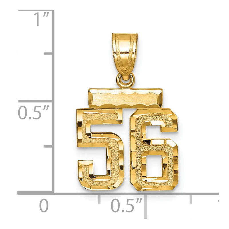 14k Yellow Gold Small Brushed Diamond-cut Number 56 Charm
