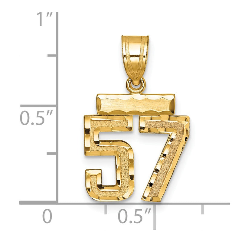 14k Yellow Gold Small Brushed Diamond-cut Number 57 Charm