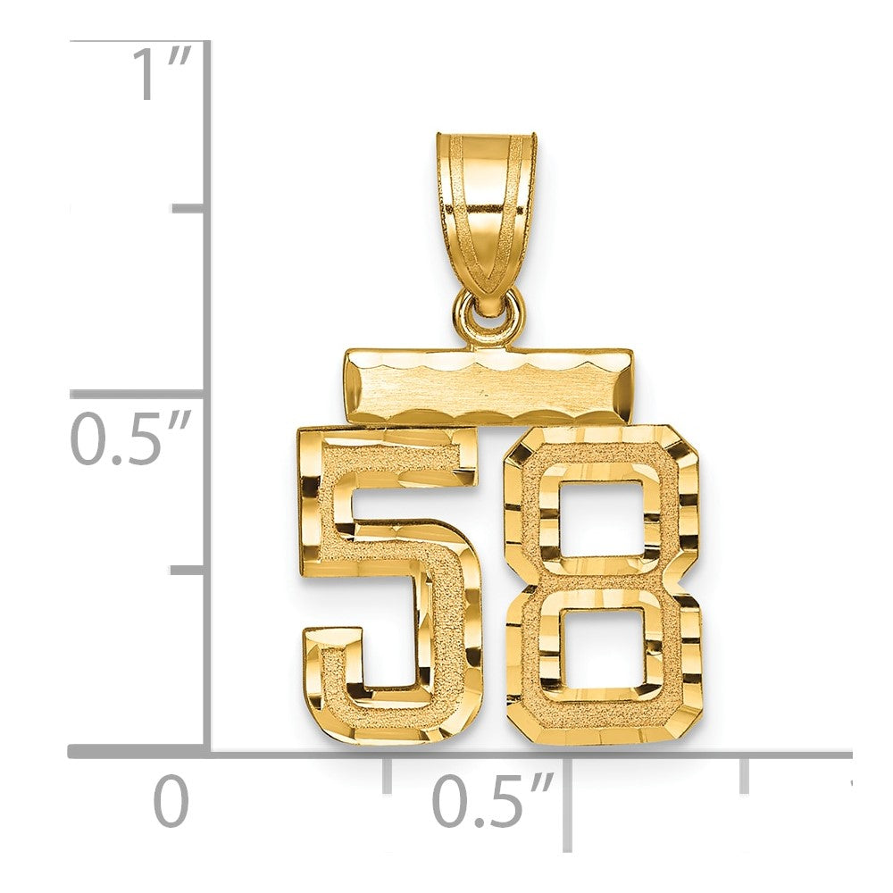 14k Yellow Gold Small Brushed Diamond-cut Number 58 Charm