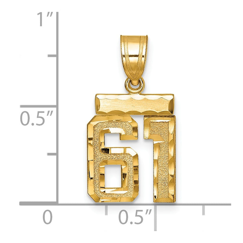 14k Yellow Gold Small Brushed Diamond-cut Number 61 Charm