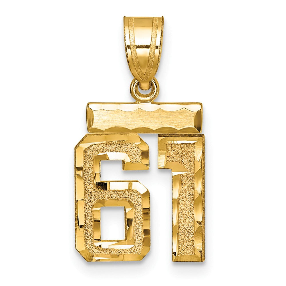 14k Yellow Gold Small Brushed Diamond-cut Number 61 Charm