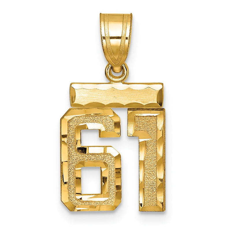 14k Yellow Gold Small Brushed Diamond-cut Number 61 Charm