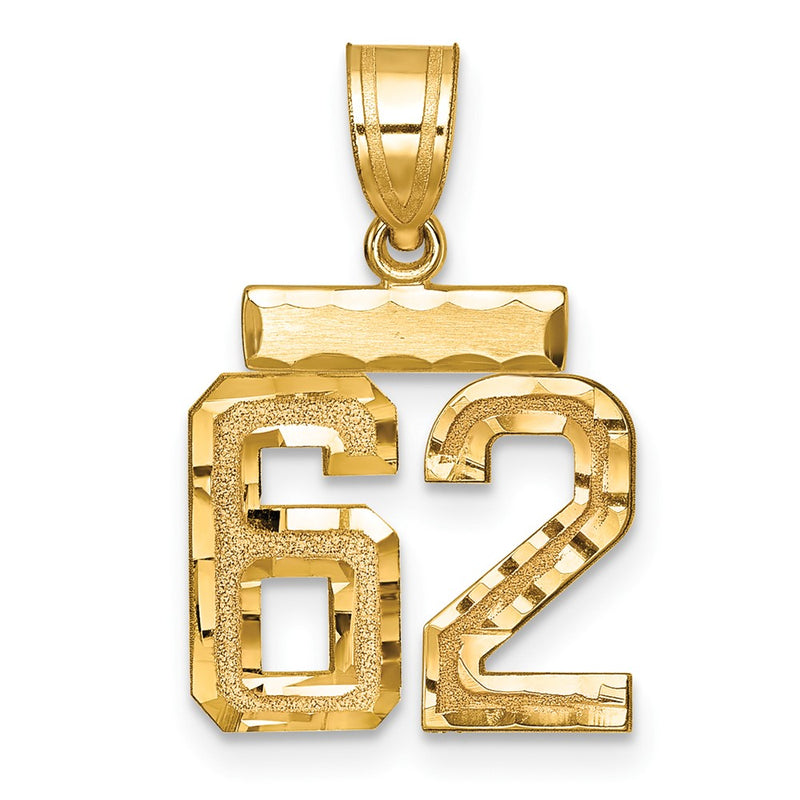 14k Yellow Gold Small Brushed  Diamond-cut Number 62 Charm
