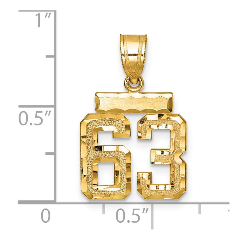 14k Yellow Gold Small Brushed Diamond-cut Number 63 Charm