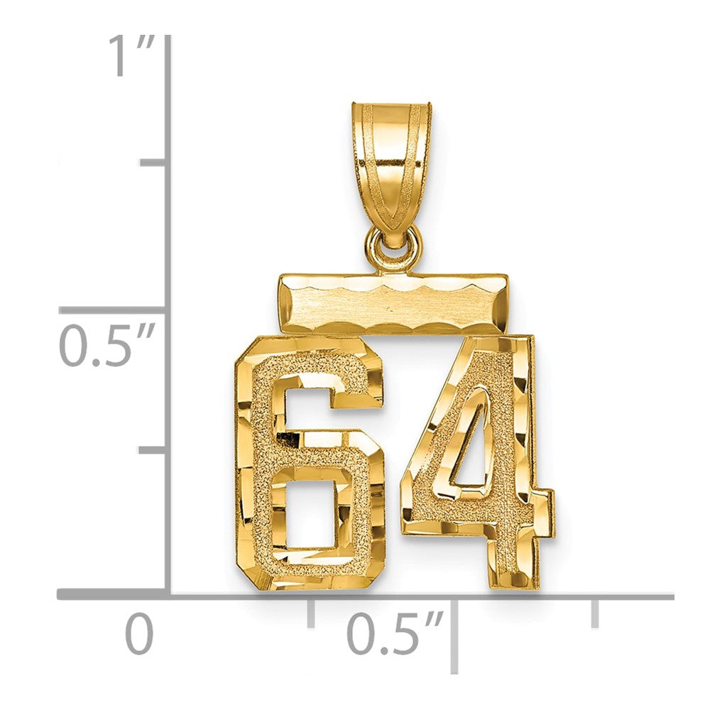 14k Yellow Gold Small Brushed Diamond-cut Number 64 Charm