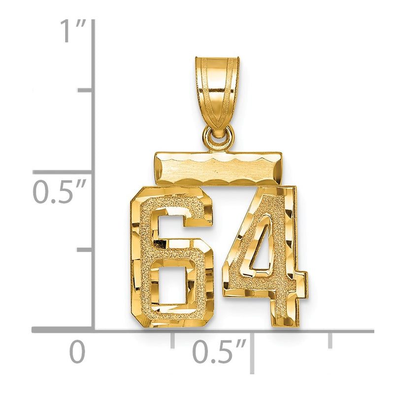 14k Yellow Gold Small Brushed Diamond-cut Number 64 Charm