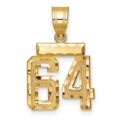14k Yellow Gold Small Brushed Diamond-cut Number 64 Charm