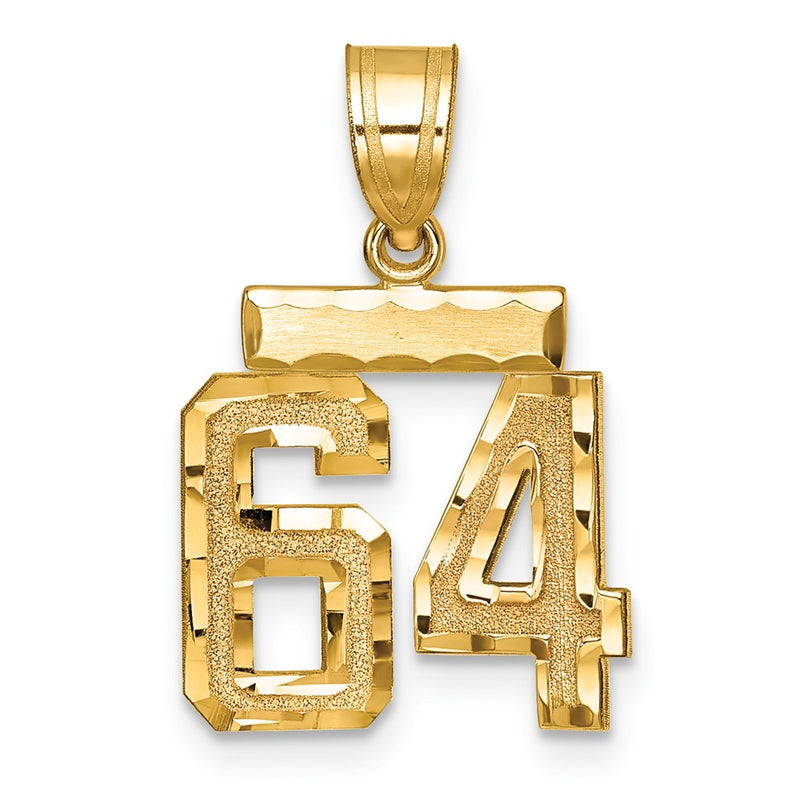 14k Yellow Gold Small Brushed Diamond-cut Number 64 Charm