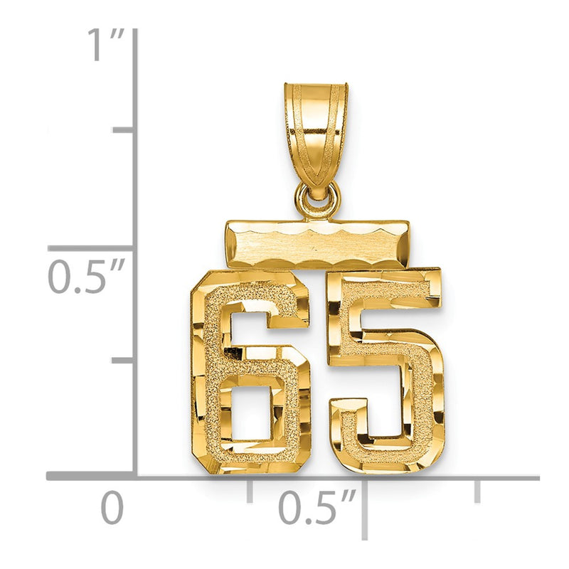 14k Yellow Gold Small Brushed Diamond-cut Number 65 Charm