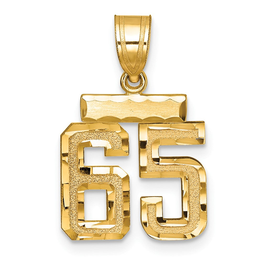 14k Yellow Gold Small Brushed Diamond-cut Number 65 Charm