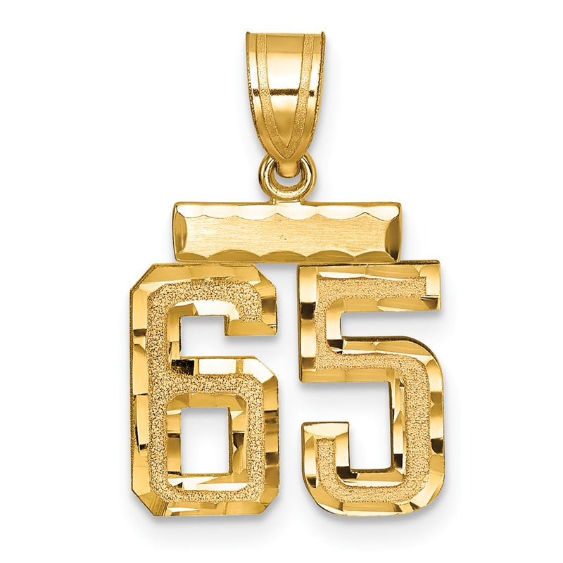 14k Yellow Gold Small Brushed Diamond-cut Number 65 Charm