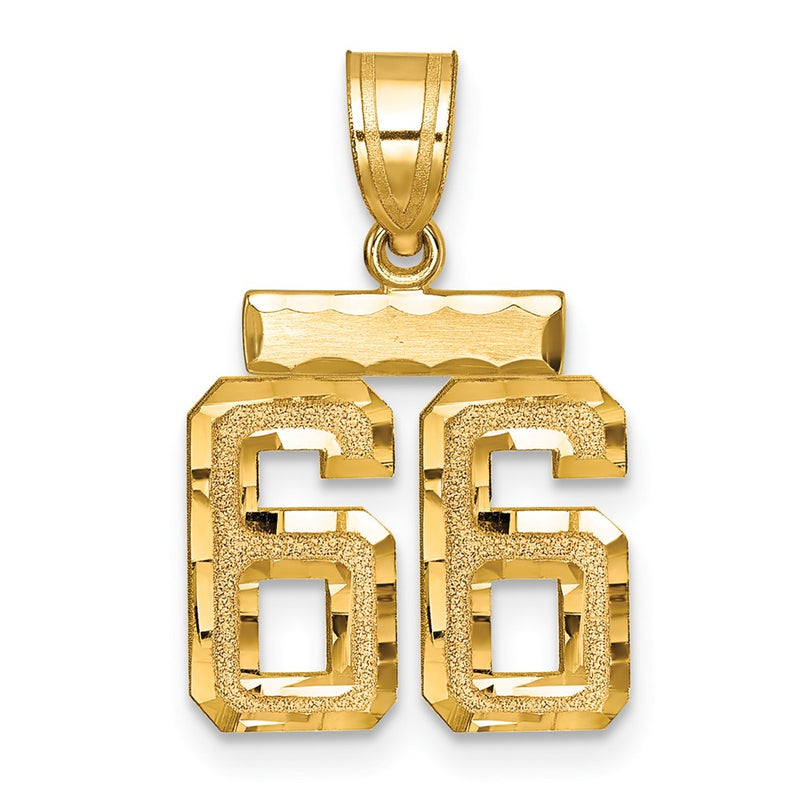 14k Yellow Gold Small Brushed Diamond-cut Number 66 Charm