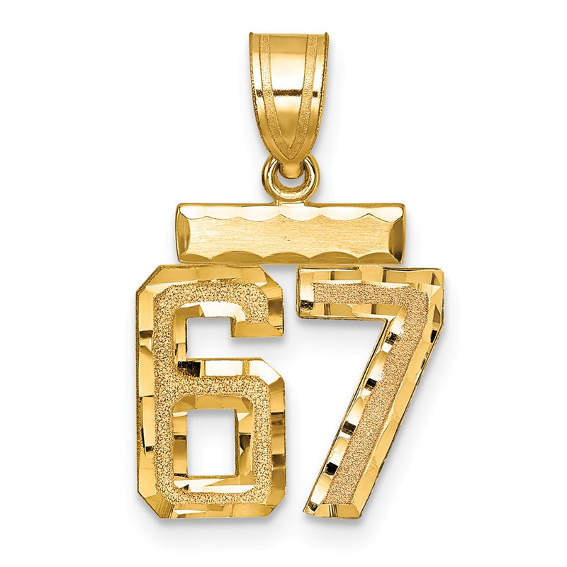 14k Yellow Gold Small Brushed Diamond-cut Number 67 Charm
