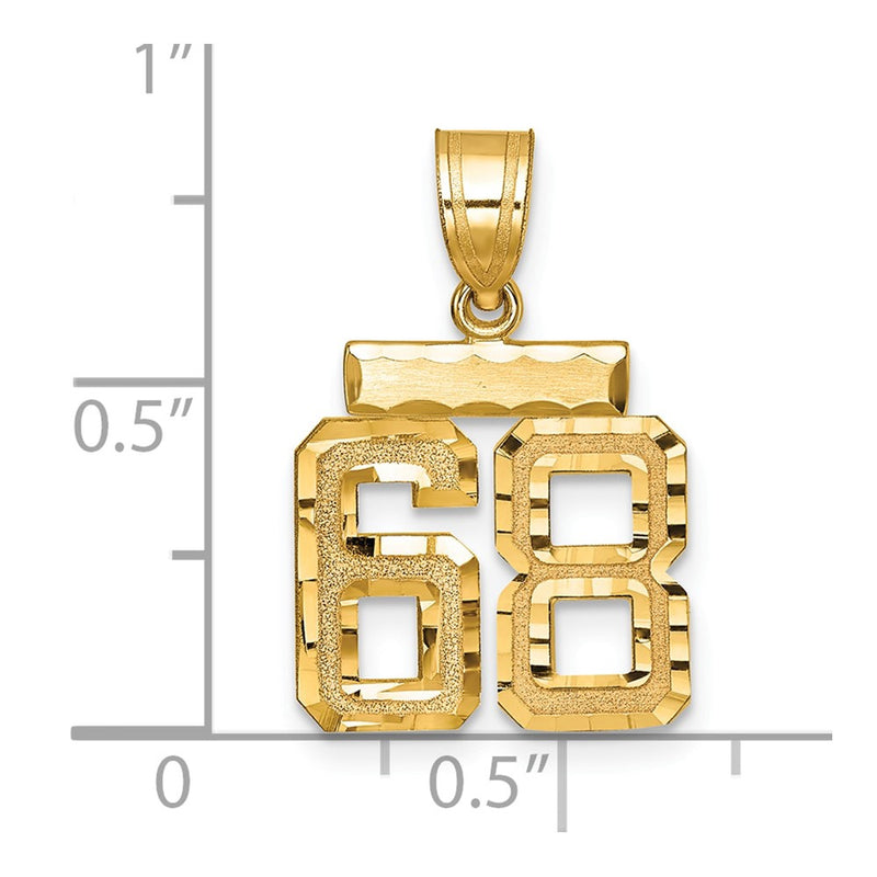 14k Yellow Gold Small Brushed Diamond-cut Number 68 Charm