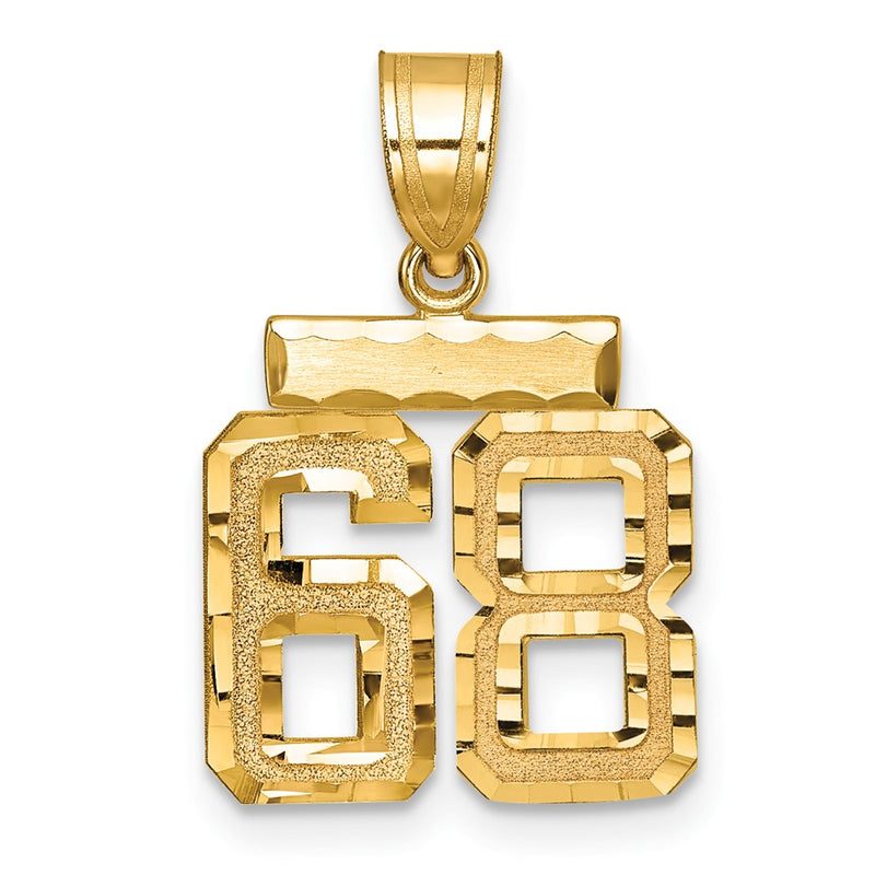 14k Yellow Gold Small Brushed Diamond-cut Number 68 Charm