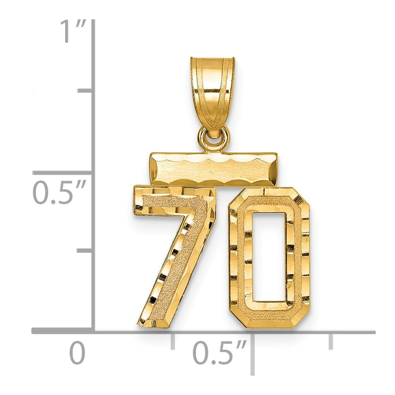 14k Yellow Gold Small Brushed Diamond-cut Number 70 Charm