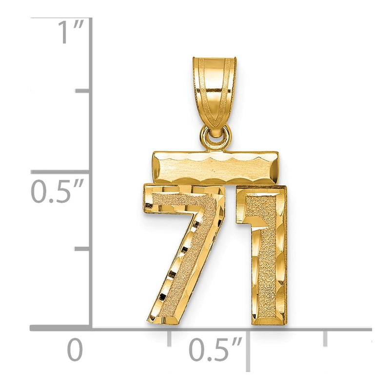 14k Yellow Gold Small Brushed Diamond-cut Number 71 Charm