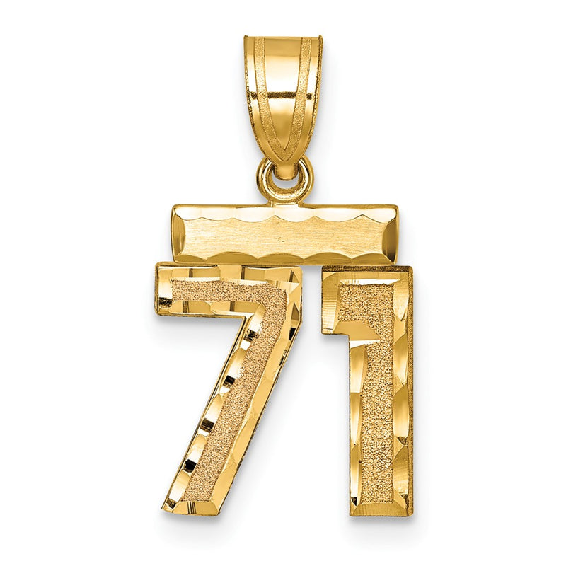14k Yellow Gold Small Brushed Diamond-cut Number 71 Charm
