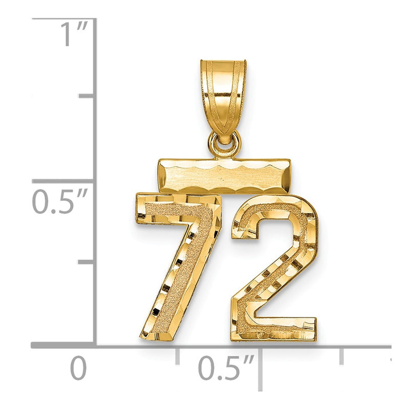 14k Yellow Gold Small Brushed Diamond-cut Number 72 Charm